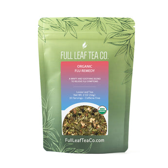 A 2oz bag of Full Leaf Tea Company Organic Flu Remedy Loose Leaf Tea.