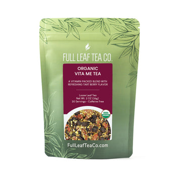 A 2oz bag of Full Leaf Tea Company Organic Vita Me Loose Leaf Tea.