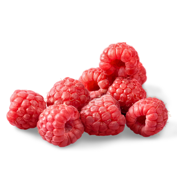 Stack of raspberries on a white background