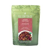 A 2oz bag of Full Leaf Tea Company Organic Rose Petals Loose Leaf Tea.