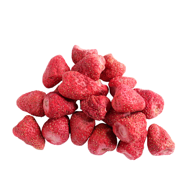 Pile of strawberries on a white background